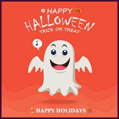 Fototapeta na wymiar Vintage Halloween poster design with vector ghost character. 