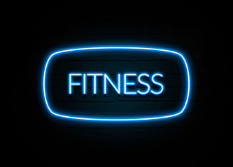 Fitness  - colorful Neon Sign on brickwall