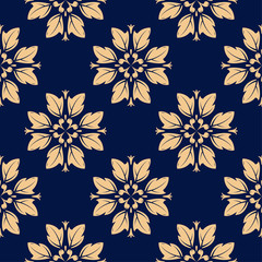 Golden blue floral seamless pattern