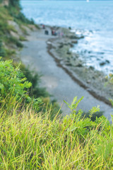 Baltic coastline. Escarpment slope lead to pebble beach. Baltic sea bay. Luebeck - Travemuende, Germany