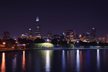 Chicago night skyline, Usa.