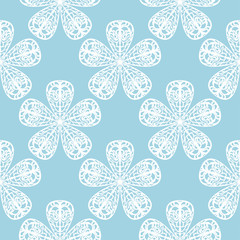White floral seamless pattern on blue background