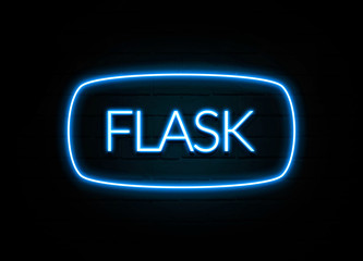 Flask  - colorful Neon Sign on brickwall