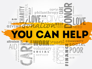 You can help word cloud collage, business concept background
