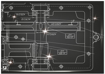 Machine-building drawings on a black background