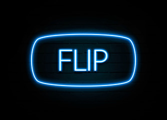 Flip  - colorful Neon Sign on brickwall