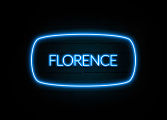 Florence  - colorful Neon Sign on brickwall