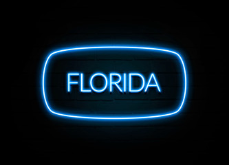 Florida  - colorful Neon Sign on brickwall