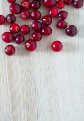 fresh cranberries on white wooden surface