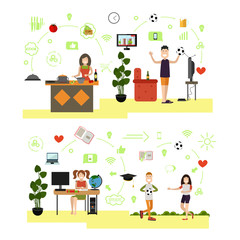 Vector set of family people symbols, icons in flat style