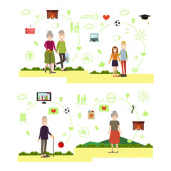 Vector set of family people symbols, icons in flat style