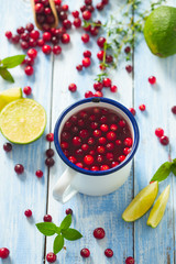 cranberry drink on wooden surface