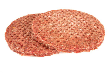 fresh raw burger patty isolated on white