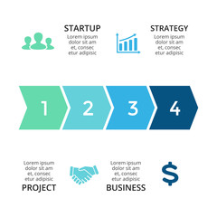 Vector arrows timeline infographic, diagram chart, graph presentation. Business progress concept with 4 options, parts, steps, processes.