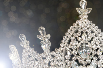 Diamon Silver Crown for Miss Pageant Beauty Contest, Crystal Tiara decorate