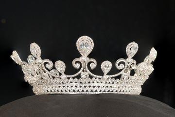 Diamon Silver Crown for Miss Pageant Beauty Contest, Crystal Tiara decorate