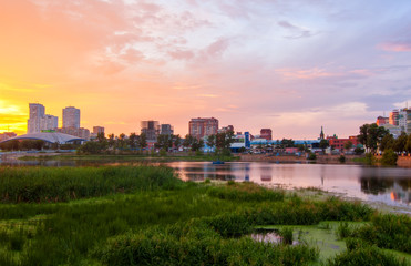 Fototapeta na wymiar Chelyabinsk city view in sunset, Russia