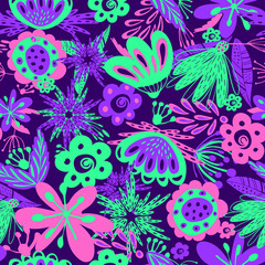 Neon floral seamless background