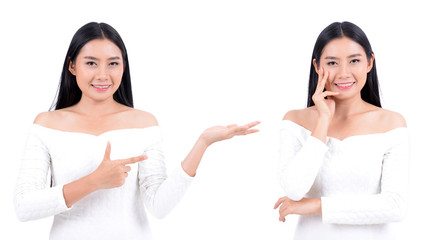 Beautiful women with skin care products. Images before and after the experiment.