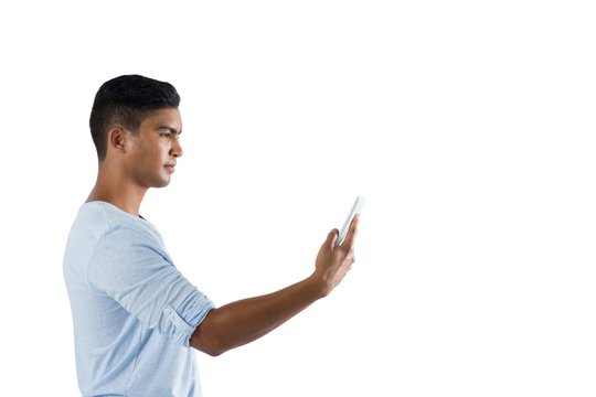 Man using digital tablet