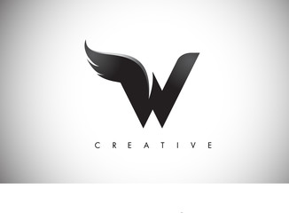 W Letter Wings Logo Design with Black Bird Fly Wing Icon.