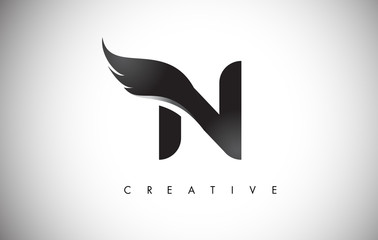 Obraz premium N Letter Wings Logo Design with Black Bird Fly Wing Icon.