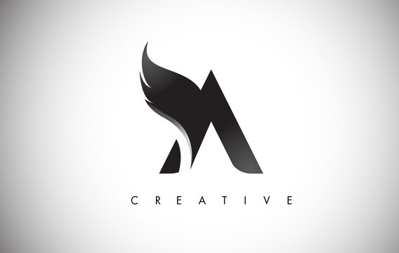 A Letter Wings Logo Design With Black Bird Fly Wing Icon.