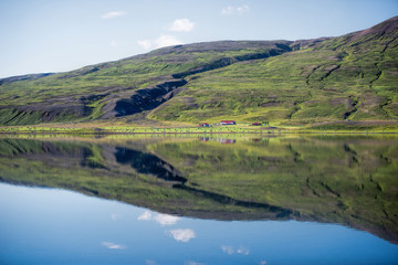 Reflection of mountain in the water in Iceland