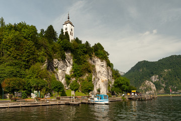 Church of Traunkirchen as seen from Traunsee in summer
