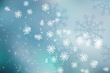 winter background with snowflakes in blue colors