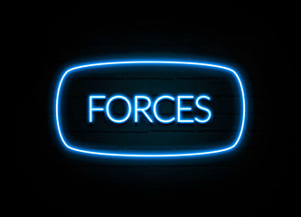 Forces  - colorful Neon Sign on brickwall