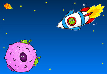 Außerirdischer Winkt zu einem anderen Alien in einer Rakete © antimartina