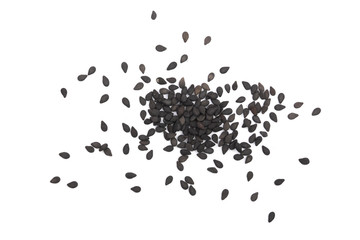 Black sesame seeds isolated on white background top view