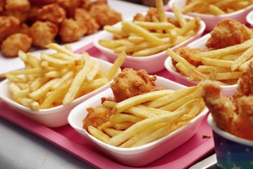 French fries and  fried chicken