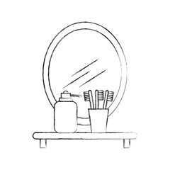 bathroom mirror and shelf with toothbrush soap vector illustration