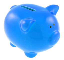 tirelire petit cochon bleu, fond blanc, 