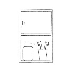 bathroom cabinet with bottle soap and toothbrush accessories vector illustration