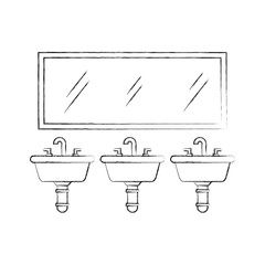 three sink mirror for toilet bathroom equipment vector illustration