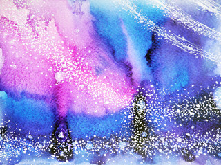 abstract blue tone universe watercolor painting background sky, cloud, water, sea, ocean