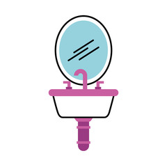 bathroom basin faucet and mirror elements vector illustration