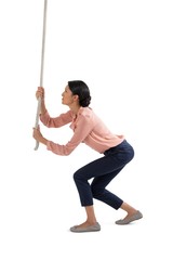 Female executive climbing the rope
