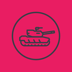 modern tank line icon in circle, armoured fighting vehicle