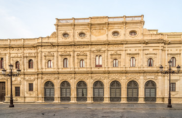 Fototapeta na wymiar View at the building of City hall in Sevilla, Spain