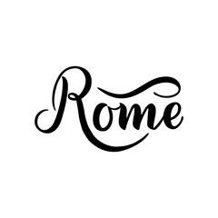 City logo isolated on white. Black label or logotype. Vintage badge calligraphy in grunge style. Great for t-shirts or poster. Rome, Italy