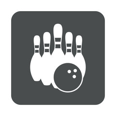 Icono plano bolos en cuadrado gris