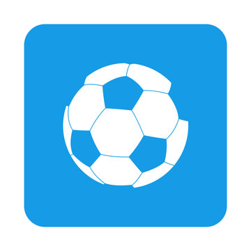 Icono plano balon futbol en cuadrado azul