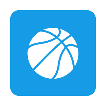 Icono plano pelota baloncesto en cuadrado azul