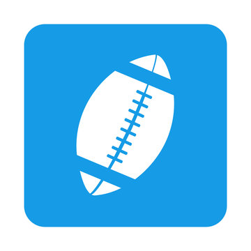 Icono plano pelota futbol americano en cuadrado azul