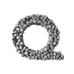 Skull font letter Q. Letter made from lots of skulls. 3D Rendering 