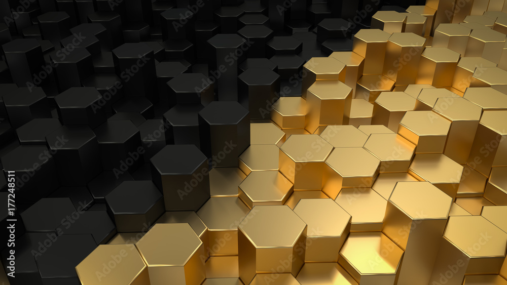 Poster abstract hexagonal geometric background. structure of lots metal hexagons. shiny honeycomb pattern. 